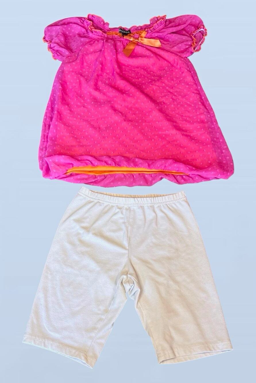 George Girls 2-Piece Pants Set Pink Top Bow Ruffle White Pants 7-8 Casual